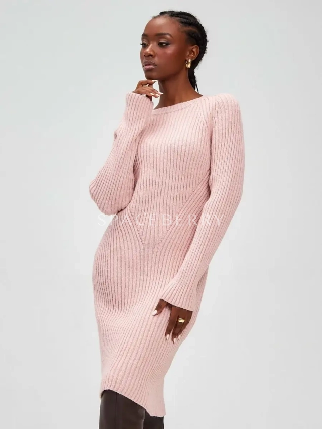 Женское теплое вечернее вязаное платье